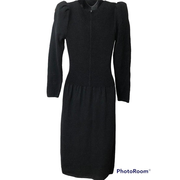 Pat Sandler Neiman Marcus Vintage Dress Sz 10 Black Gold Sequins Cocktail - Picture 2 of 9